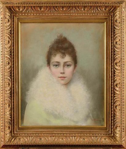 null Léon Joseph Florentin BONNAT (1833-1922) Portrait de jeune femme Pastel Signé...