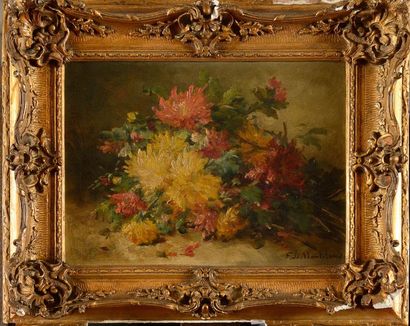 null Eugène Henri CAUCHOIS (1850-1911) Bouquets de fleurs Paire d’huile sur toiles...