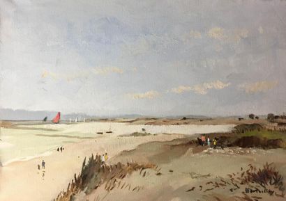 null Gérard BARTHELEMY (1927-2016) La plage vue des dunes Huile sur toile Signée...