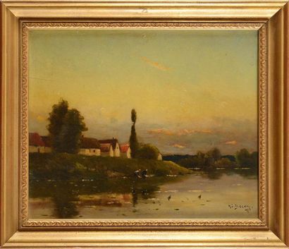 null Jacques Henri DELPY (1877-1957) Lavandières au bord de l’eau Huile sur panneau...