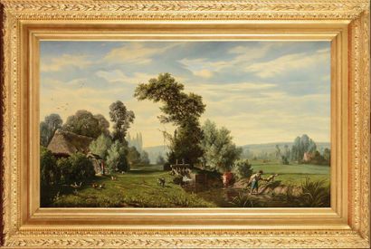 null Camille FLERS (1802-1868) Prairie d’Aumale. Seine inférieure Huile sur toile...