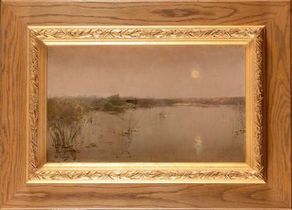 null Paul LECOMTE (1842-1920) La marais Huile sur toile (rentoilage) Signée en bas...