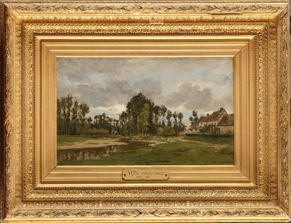 null Edmond YON (1836-1897) Ferme à l’étang Huile sur toile Signée et datée 1875...