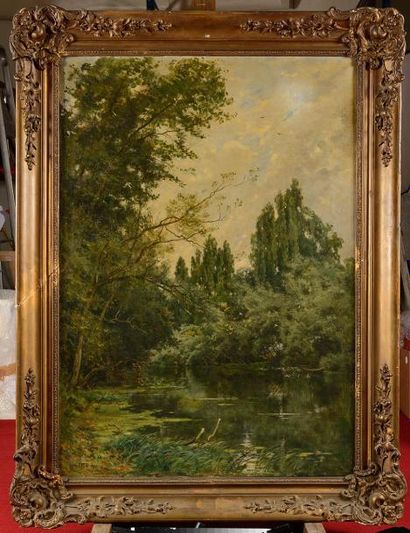 null René Maurice FATH (1850-1922) Paysage à l’étang Huile sur toile Signée et datée...