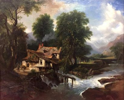 null Albert REICH (1881-1942), attribué à Paysage au moulin à eau Huile sur toile...