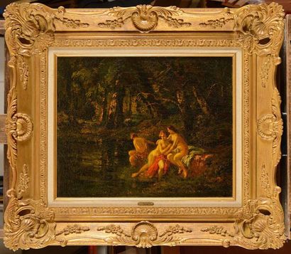 null François MAURY (1861-1933) Baigneuses en sous-bois Huile sur toile Signée et...