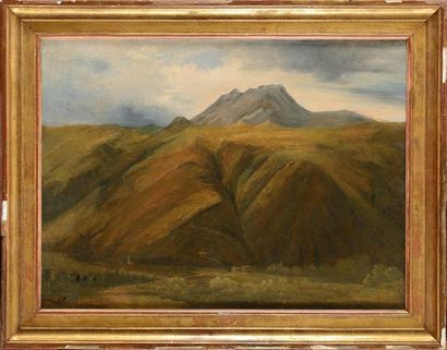 null Théodore ROUSSEAU (1812-1867) Paysage d'Auvergne Huile sur papier marouflé sur...