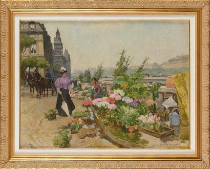 null Louis Marie DE SCHRYVER (1862-1942) Le marché aux fleurs, Quai de la Corse Huile...