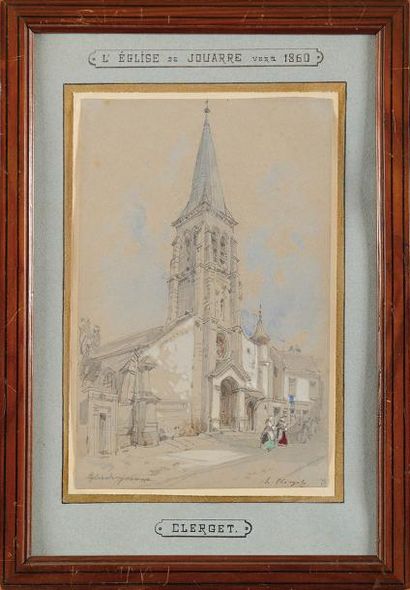 null Hubert CLERGET (1818-1899) L’église de Jouarre Mine de plomb, aquarelle et gouache...