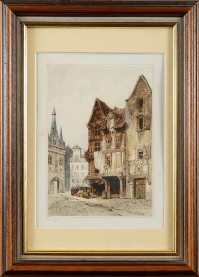 null Jean-Marie Oscar GUÉ (1809-1877) La vieille ville Aquarelle Signée en bas à...