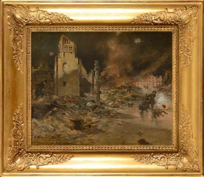 null Raoul ARUS (1848-1921) L’incendie d’une Eglise sous la IIIe République Huile...