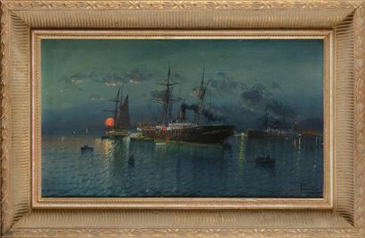 null Francisco BLASCO (?-1864) Bateaux au crépuscule Huile sur toile Signée en bas...