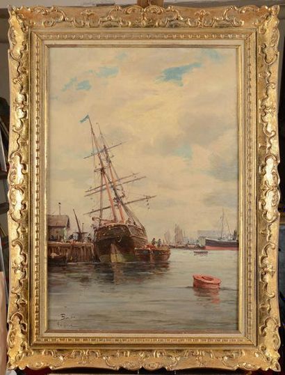 null Amélie BURDIN (1834-?) Port d’Honfleur Huile sur toile Signée et localisée en...