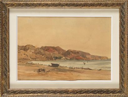 null Adrien DAUZATS (1804-1868) Malaga Aquarelle Située et datée juin 1836 en bas...