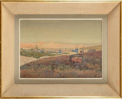 null Jules-Henri DERCHE (1896-?) Vue du Maroc Aquarelle et crayon noir Signé et daté...
