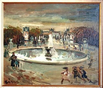 null ECOLE FRANCAISE du XIXème siècle, Jardin du Luxembourg Huile sur toile signée...