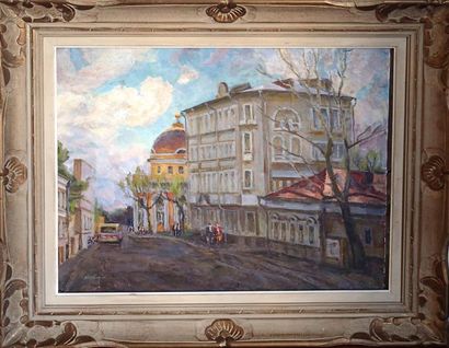 null Nikolay KABANOV (Ecole Russe du XXème siècle) La coupole orange Huile sur toile...
