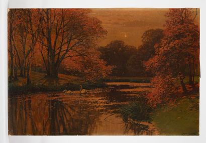 null Konrad Alexander MÜLLER-KURZWELLY (1855-1914) Paysage à l'étang Huile sur toile...