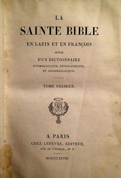 null La Sainte Bible. Lefèvre, 1828-1834. 13 vol. in-8 (piqures éparses)