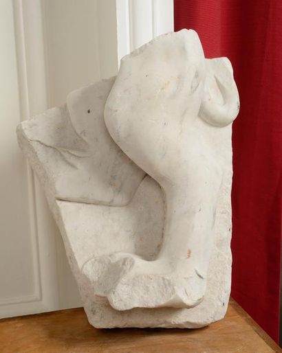 null FRAGMENT en marbre blanc représentant la patte arrière d'un lion. Fin XVIIIème...