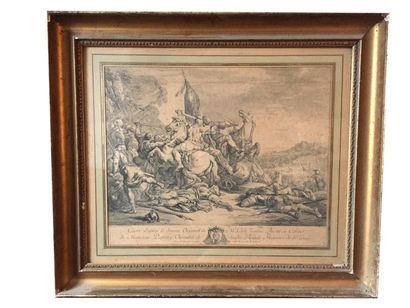 null D'après Carle VAN LOO (1705-1765) Scène de bataille Gravure en noir 43,5 x 54...