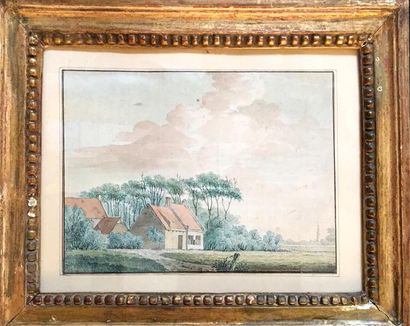 null ECOLE HOLLANDAISE XVIIIème siècle Vue de campagne Aquarelle 17,5 x 24 cm