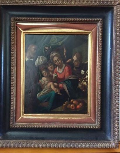null Dans le goût de Hans Von AACHEN Vierge à l'Enfant entourée de saints Huile sur...