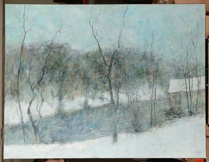 null Bernard GANTNER (né en 1928) Le Rhin en hiver Huile sur toile signé en bas à...