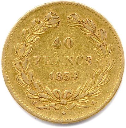 null LOUIS PHILIPPE Ier (1830-1848) 40 Francs or 1834 Paris. (12,81 g) T.B