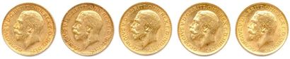null LOT DE CINQ SOUVERAINS OR (39,91 g) : George V 1911 (2 ex.), 1912 (2 ex.), 1913....