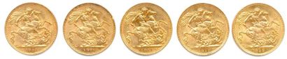 null LOT DE CINQ SOUVERAINS OR (39,91 g) : George V 1911 (2 ex.), 1912 (2 ex.), 1913....