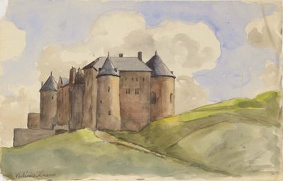 null Paul Émile PISSARRO (1884-1972) Vue d’un château fort Crayon noir, aquarelle...