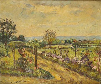 null Emmanuel DE LA VILLÉON (1858-1944) Jardin fleuri Huile sur toile Signée en bas...