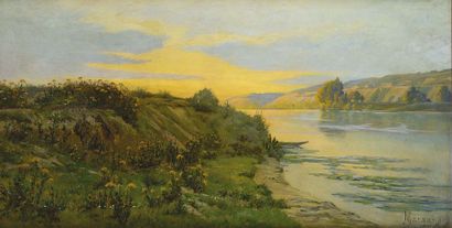 null Mathilde PANTIN LEQUESNE(XIXème - XXème siècles) Grand paysage au fleuve Huile...