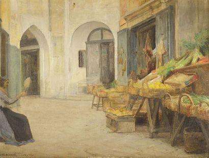 null Jean BENNER (1836-1909) Le marchand de légumes, Capri Huile et crayon sur panneau...