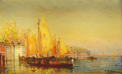 null Charles-Clément CALDERON (1870-1906) Vues de Venise Paire d'huile sur panneaux...