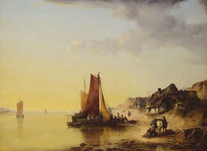 null Ludwig HERMANN (1812-1881) Retour de pêche Huile sur toile Signée et datée 1840...
