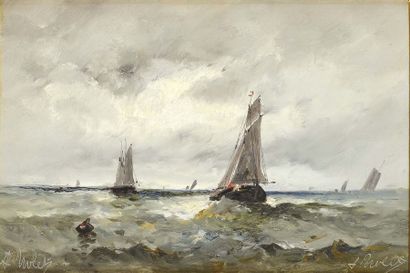 null A. NOLET (XIXème siècle) Marine Huile sur toile Signée en bas à droite et en...