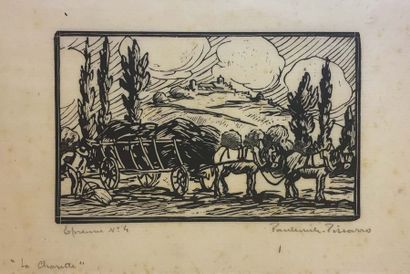 null Paul Emile PISSARRO (1884 - 1972) La Charrette - La Fenaison Deux gravures sur...