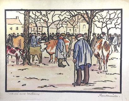 null Paul Emile PISSARRO (1884 - 1972) Marché aux bestiaux Gravure sur bois avec...