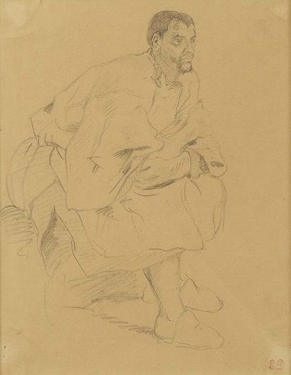 null Eugène DELACROIX (1798-1863) Arabe assis Crayon noir 24,4 x 19,2 cm (insolé)...