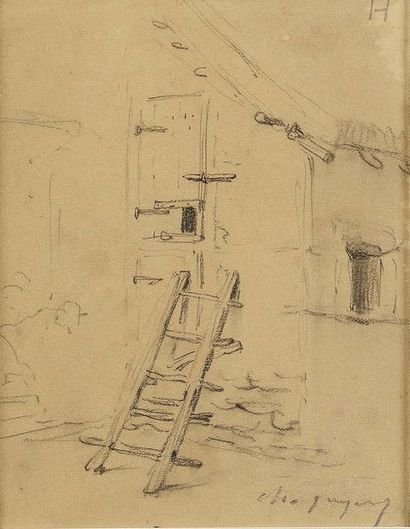 null Charles Emile JACQUE (1813-1894) Le poulailler Crayon noir Signé en bas à droite...
