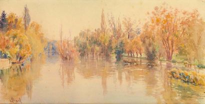 null Alphonse BIRCK (1859-1942) Rivière à l’automne Aquarelle Signée en bas à gauche...