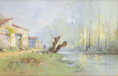 null Eugène GALIEN-LALOUE (1854-1941) Le-Gué-de-Longroi, Eure et Loire Gouache sur...