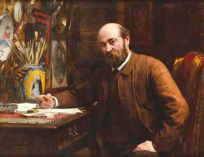 null Émile Louis FOUBERT (1848-1911) Léon Germain Pelouse dans son atelier. Huile...