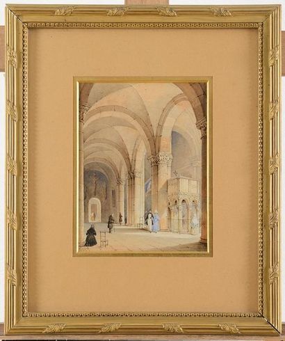 null Carlo GILIO (?-1841) Intérieur d’église Aquarelle Signée en bas à gauche 22...