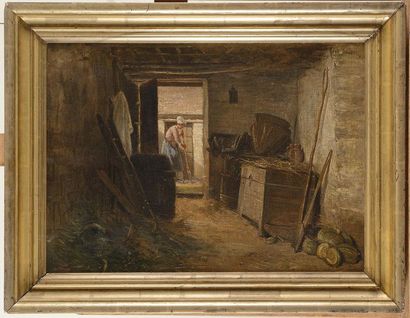 null Giuseppe PALIZZI (1812-1888), attribué à Paysanne dans un intérieur de ferme...
