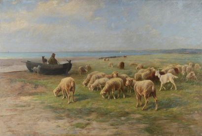 null Albert CHARPIN (1842-1924) Berger et son troupeau, Prés salés du Mont-Saint-Michel...