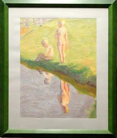 Raphaël-Léon LE GUILLOUX (1871-1938) Jeunes garçons nus 

Huile sur toile 

40 x...