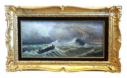 Paul ANGE (XX) Bateaux dans la tempête

Huile sur toile

Signée en bas à droite

29...